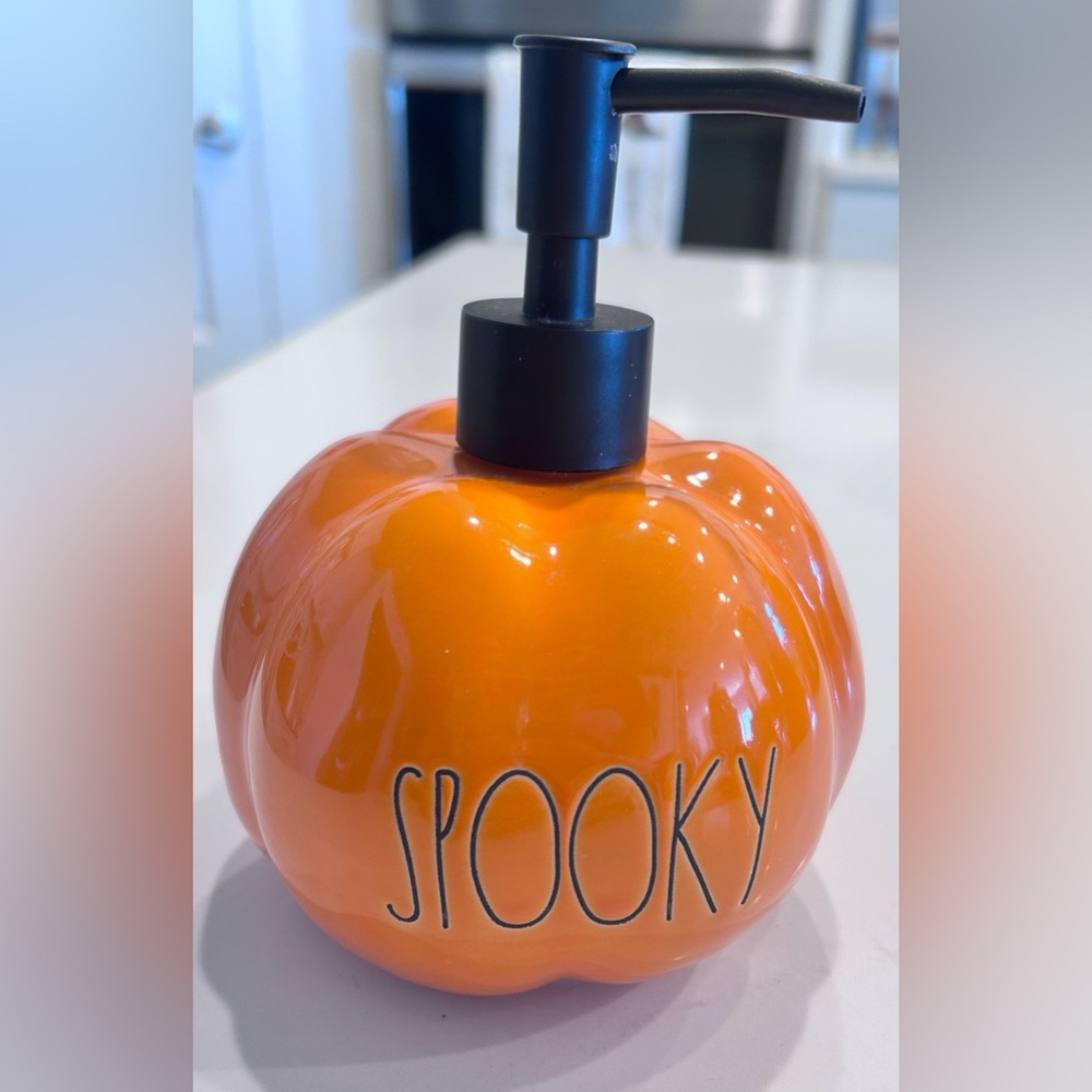 RAE DUNN Orange Soap/Lotion Ceramic Dispenser with Pump, SPOOKY